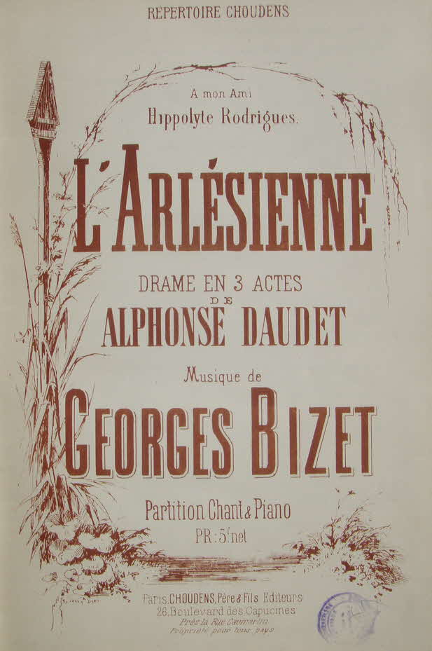 Georges Bizet (* 25. Oktober 1838 in Paris als Alexandre-Csar-Lopold Bizet;  3. Juni 1875 in Bougival, Dpartement Yvelines bei Paris) war ein franzsischer Komponist der Romantik.

LArlsienne wurde als Schauspielmusik komponiert - 3 Akte Libretto A. Daudet; 1872 komponiert; uraufgefhrt in Paris, Thtre Vaudeville, 1. Oktober 1872 - 39 € mtl./K 350 €