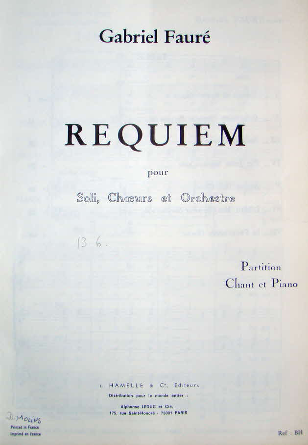 Gabriel Urbain Faur (* 12. Mai 1845 in Pamiers, Dpartement Arige, Midi-Pyrnes;  4. November 1924 in Paris) war ein franzsischer Komponist, der vor allem Vokal-, Klavier- und Kammermusik schrieb.

Requiem fr Sopran, Bariton, Chre und Orchester, Op. 48 von 1888, Fassung fr groes Orchester 1899  - 39 € mtl./K 350 €