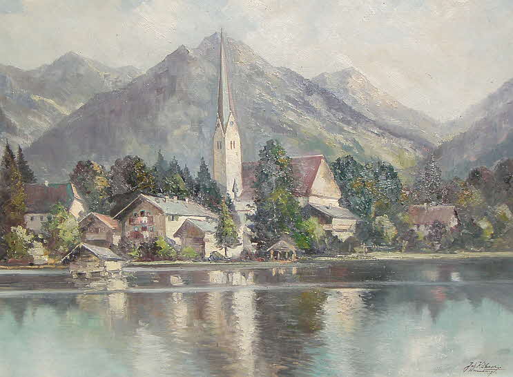 Julius Kkerimg - Dorf am See - um 1970 - 59 x 79 cm - 39 € mtl./K 450 €