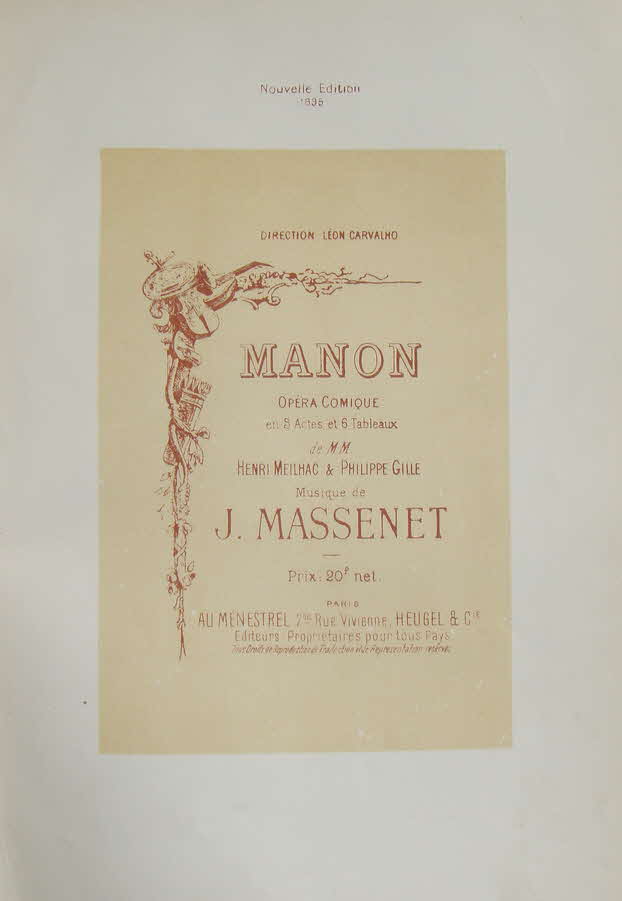 Jules mile Frdric Massenet (* 12. Mai 1842 in Montaud bei Saint-tienne;  13. August 1912 in Paris) war ein franzsischer Opernkomponist.

Manon - Oper in fnf Akten, erste Auffhrung Paris 1884 - 39 € mtl./K 350 €