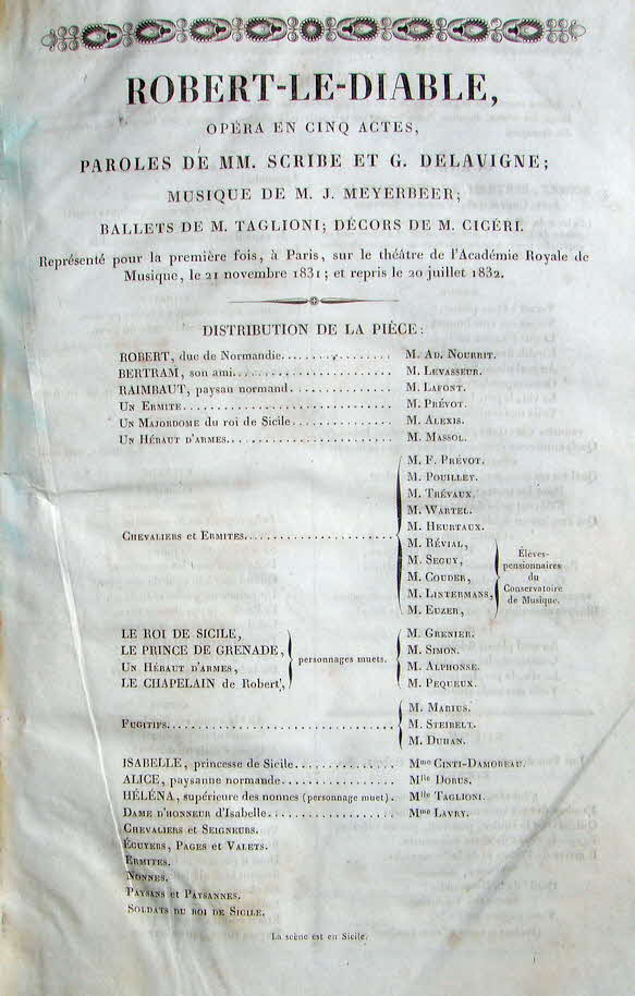 Giacomo Meyerbeer (* 5. September 1791 in Tasdorf, Mark Brandenburg;  2. Mai 1864 in Paris), geboren als Jakob Liebmann Meyer Beer, war ein deutsch-jdischer Komponist und Dirigent.

Robert le diable (Robert der Teufel), Urauffhrung Paris 1831 - 39 € mtl./K 350 €