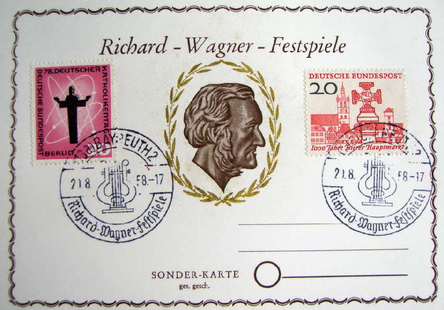 Sonderpostkarte der Richard-Wagner-Festspiele Bayreuth 1958