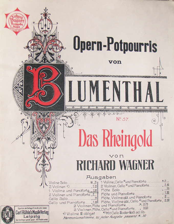 Richard Wagner (1813-1883) - Opernpotpourri fr Violine und Klavier - 1904 - 39 € mtl./K 250 €