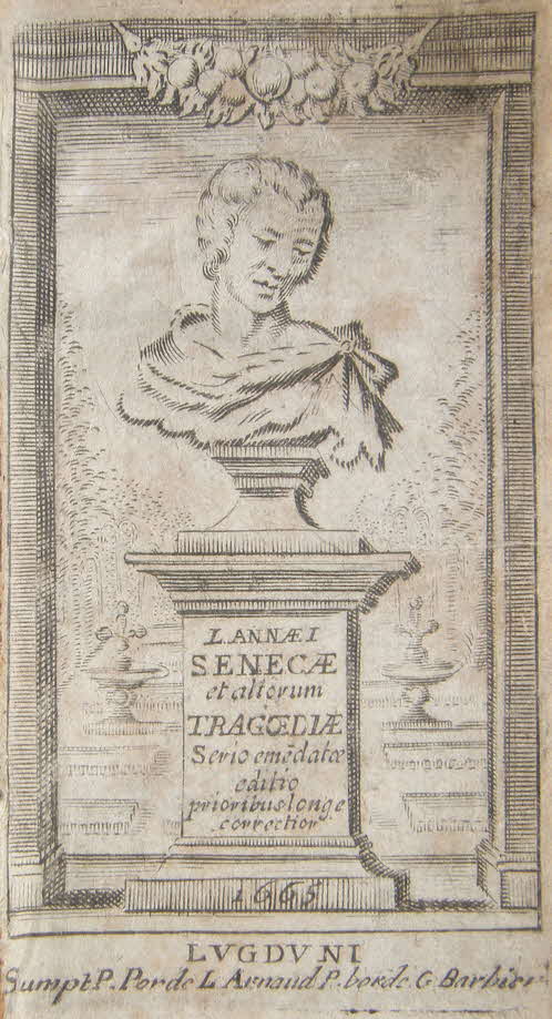 Lucius Annaeus Seneca, genannt Seneca der Jngere (* etwa im Jahre 1 in Corduba;  65 n. Chr. in der Nhe Roms), war ein rmischer Philosoph, Dramatiker, Naturforscher, Politiker und als Stoiker einer der meistgelesenen Schriftsteller seiner Zeit.

Vom Jahr 49 an war er der magebliche Erzieher bzw. Berater des spteren Kaisers Nero. Wohl um diesen auf seine knftigen Aufgaben vorzubereiten, verfasste er eine Denkschrift darber, warum es weise sei, als Herrscher Milde walten zu lassen (De clementia). Sein Agieren als Politiker stand teils im Widerspruch zu den von ihm in seinen philosophischen Schriften vertretenen ethischen Grundstzen.

Senecas Bemhen, Nero in seinem Sinne zu beeinflussen, war kein dauerhafter Erfolg beschieden. Zuletzt beschuldigte ihn der Kaiser der Beteiligung an der Pisonischen Verschwrung und befahl ihm die Selbstttung. Diesem Befehl kam Seneca nach.

Sammlung von Werken in lateinischer Sprache - verlegt 1665 in  Lugduni/Leiden(NL) - 288 Seiten - 11 x 6 x 2 cm . -  59 € mtl./K 650 €